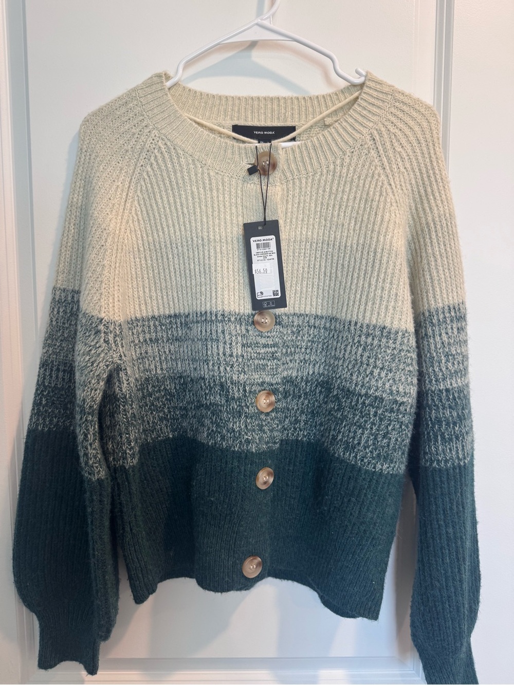 Vero Moda Ombre Knit Button-Up Cardigan in Cream and Green